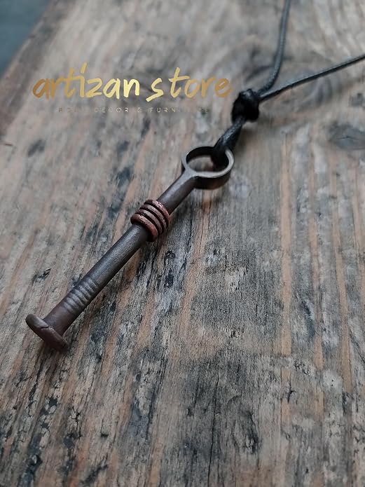 ARTIZANSTORE Iron Jewelry Pendant Necklace – Hand Forged Rustic Iron Pendant, Handmade Blacksmith Jewelry Necklace for Men & Women