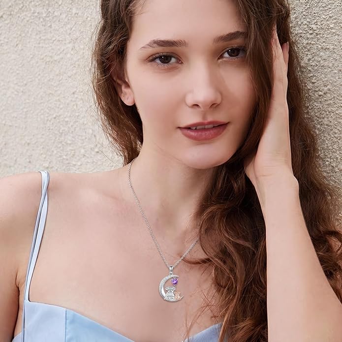 PELOVNY Teddy Bear Necklace for Women 925 Sterling Silver Bear/Highland Cow/Fox/Cat/Axolotl Birthstone Necklace Christmas Birthday Jewelry Gifts for Mom Daughter Wife Sister