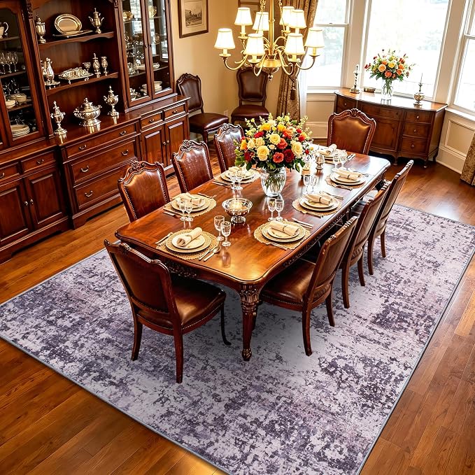 9x12 Area Rugs Living Room Rug Abstract Washable Rug Non-Slip Soft Low Pile Indoor Floor Stain Resistant Thin Carpet for Bedroom Dining Room Home Office Farmhouse Nursery - Dusty Blue & Cream 9' x 12'