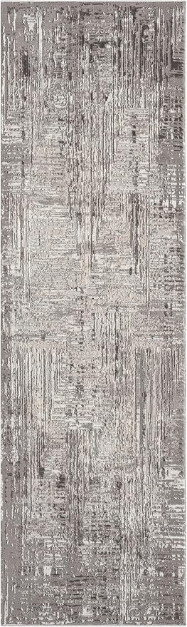 Amy Modern Abstract Runner Rug for Kitchen, 2x7 Contemporary Textured Geometric Gray Runner, High-Low Pile Stain Resistant Carpet for Bedroom, Hallway or Entryway (2' x 7', Gray)