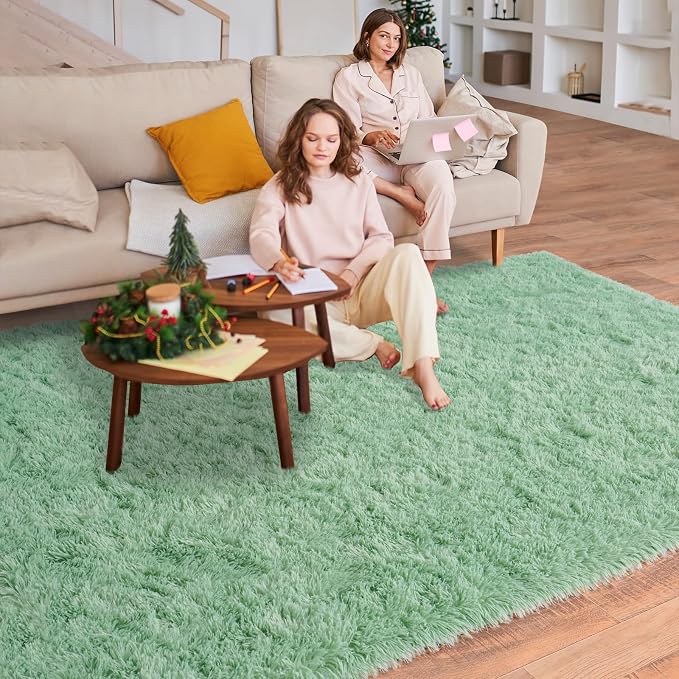 Soft Fluffy Sage Green Rug for Living Room Bedroom, 5x7 Shaggy Area Rugs | Non-Slip Light Green Rug for Nursery Kids Room Dorm Room Home Decor, Indoor Plush Floor Carpet