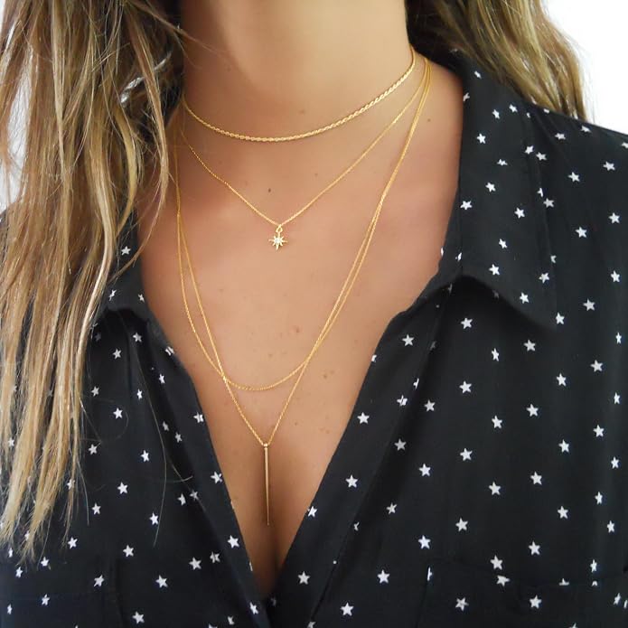 Annika Bella Silver North Star Necklace, Dainty CZ Star Pendant for Women