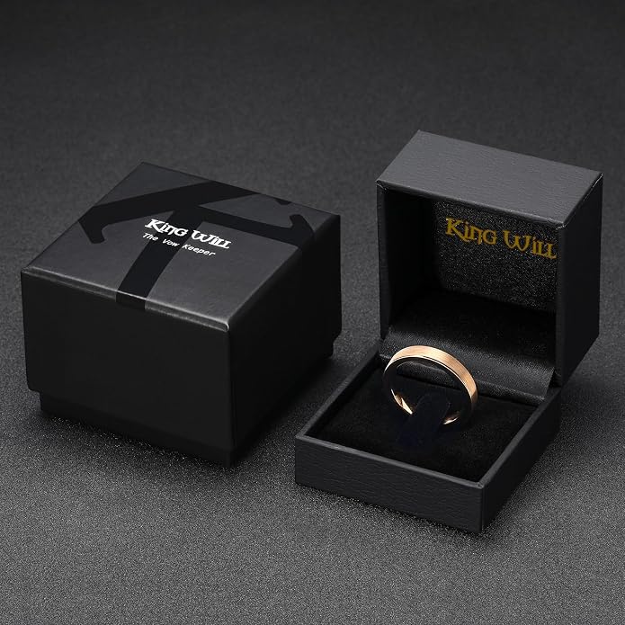 King Will Basic Gold/Rose Gold/Brown Plated Tungsten Wedding Band for Men/Women, 2mm/4mm/6mm/8mm/10mm/12mm Width Band Rings, Pipe Cut Matte Brushed Finish Cigar Band Ring Comfort Fit