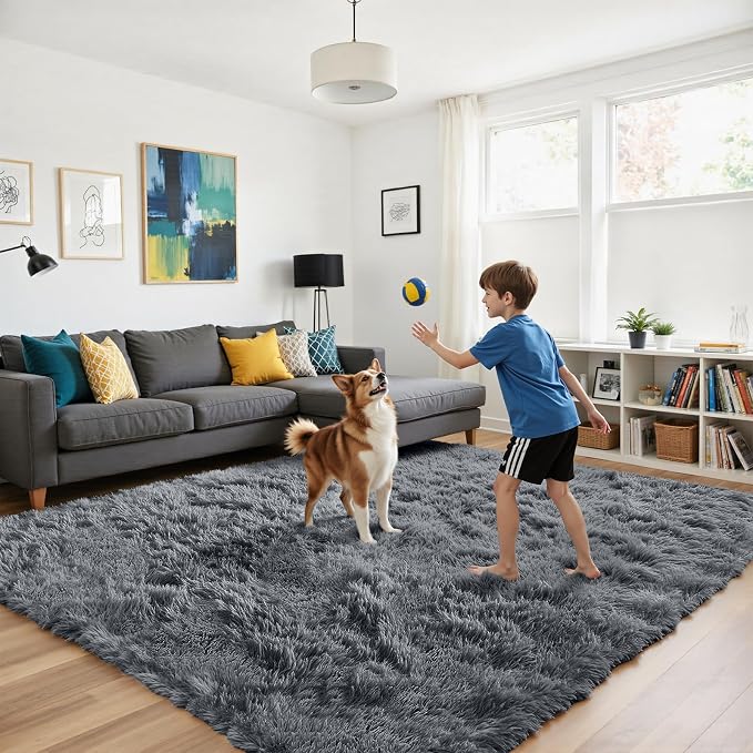 Fluffy Rug Shag Area Rug, Grey 5x8 Area Rugs for Bedroom, Small Bedside Rug, Soft Fluffy Shag Entryway Throw Rugs for Living Room Bedroom Room Home Decor
