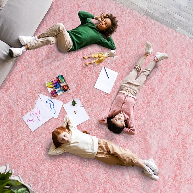 Dssimo Fluffy Pink Rug for Living Room 9x12 Extra Large Area Rugs | Ultra Soft Plush Fuzzy Upgrade Non-Slip High Pile Carpet for Kids, Grils, Dorms,Nursery Rooms, Home Modern Decor Aesthetic