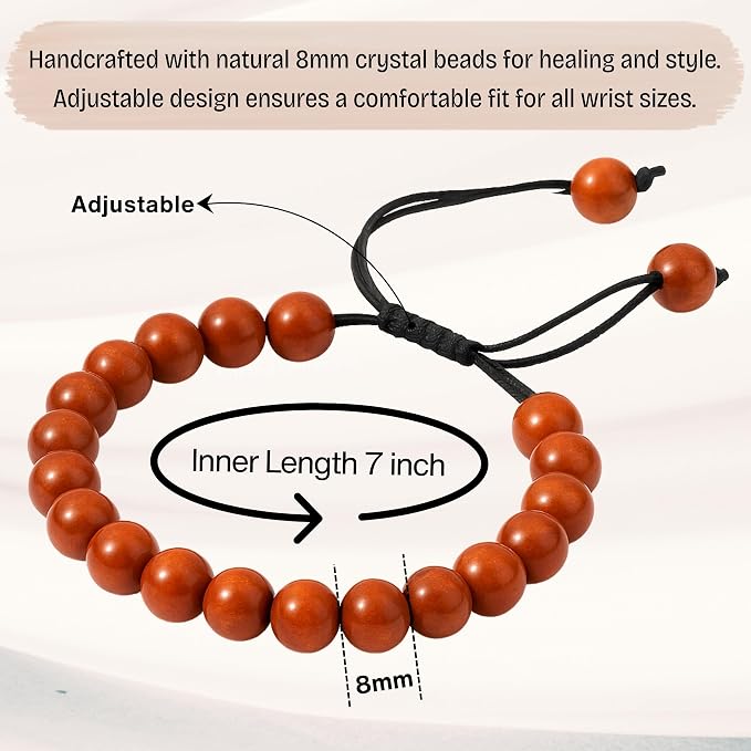 Amazing Gemstone Red Jasper Bracelet, Gifts for Men & Women - Protection Healing Crystal Bracelet - 8mm Gemstone Beaded Adjustable Bracelet, Pulseras para Hombres Mujer Stocking Stuffers