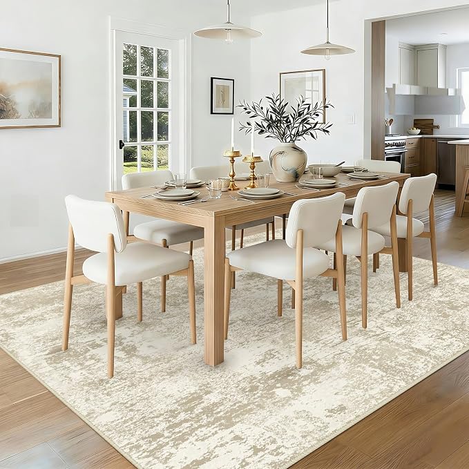 RELEANY Washable Area Rugs 6'x9' Non-Slip Modern Abstract Soft for Living Room Entryway Bedroom Kitchen, Print Pattern, Beige Cream Brown