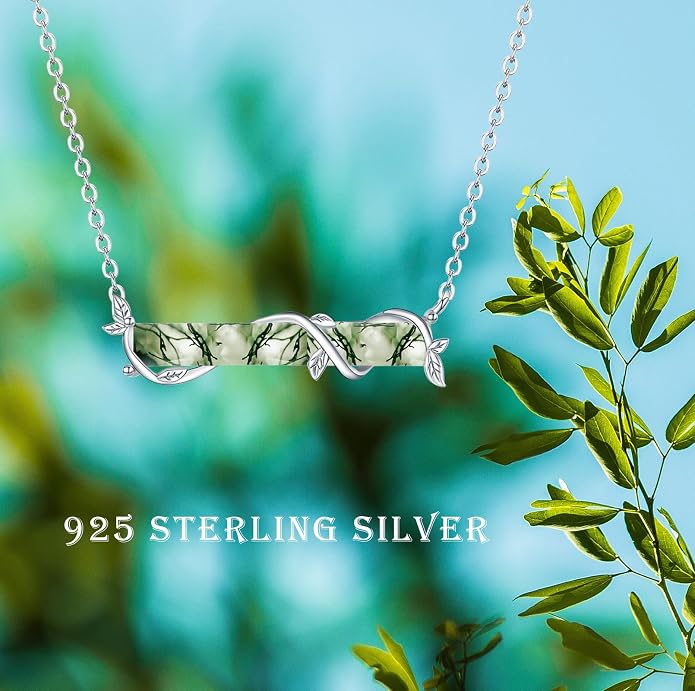 Bar Opal Leaf Necklace For Women S925 Sterling Silver White Opal Pendant with Leaf Charm Bar Pendant Jewelry Gift For Mom Daughter Wife