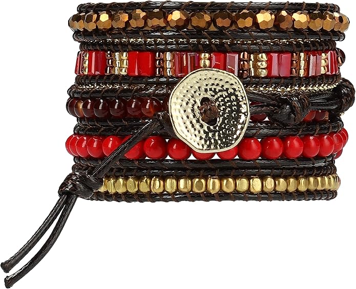 Bracelet for Women – Handmade Vegan Boho Natural Stone Layered Bracelet, Thailand Bohemian Stackable Beaded Wrap Bracelets, Summer Hippie Bracelet Stack, Fashion Jewelry Gifts