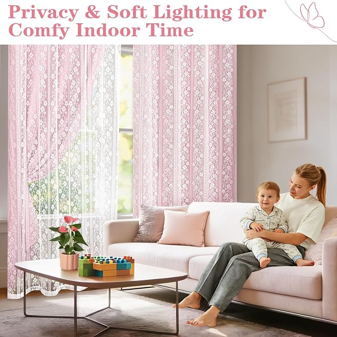 ASPMIZ Pink Blackout Curtains for Bedroom 63 inch Long, Double Layer Curtains with Lace Overlay, Light Blocking Grommet Drapes for Girls Living Room Thermal Insulated Window Curtain Set of 2, 52x63