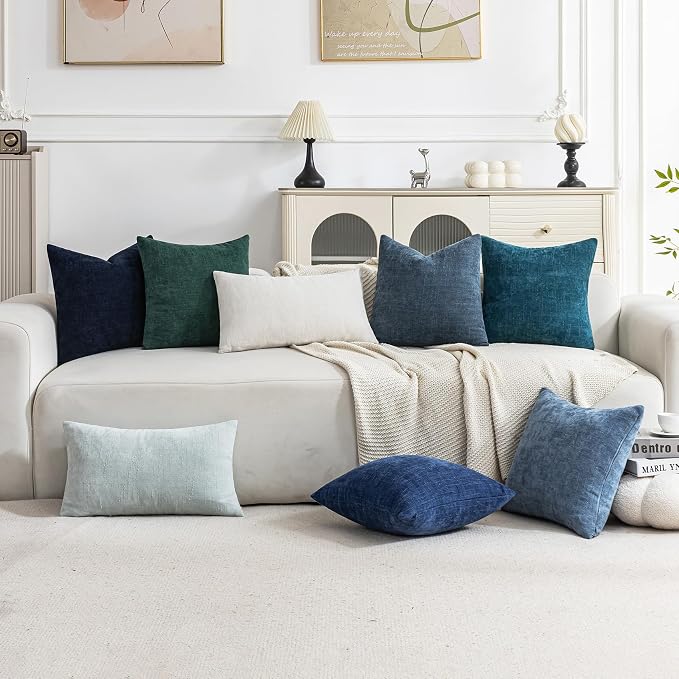 Set of 4 Soft Textured Decorative Throw Pillow Covers 22x22 Inch Cozy Farmhouse Cushion Cover Square Accent Pillow Cases for Bed Couch Sofa Living Room, Teal