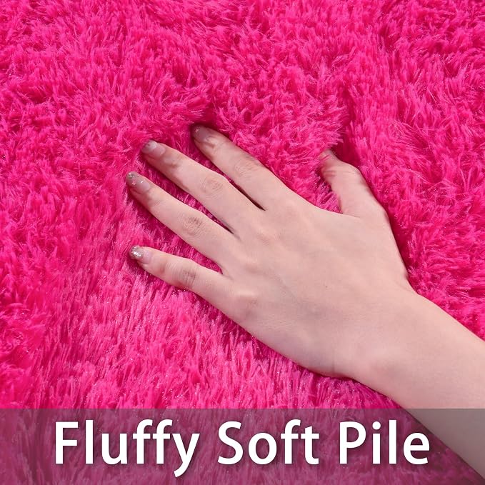 Dssimo Hot Pink Rugs for Living Room Bedroom, 6x9 Shaggy Area Rug | Large Plush Furry Upgrade Non-Slip Pink Area Rug for Nursery Kids Room Dorm Room Home Decor, Modern Indoor Floor Carpet