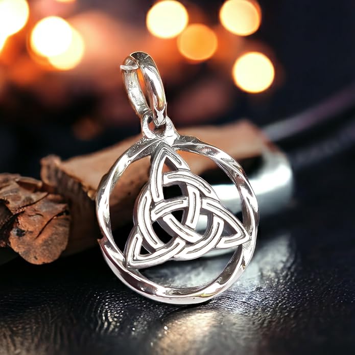 925 Sterling Silver Celtic Knot Necklace - Triquetra Necklace Trinity Knot Pendant - Protection Love Amulet - Irish Pagan Wiccan Jewelry for Women Men - Handmade