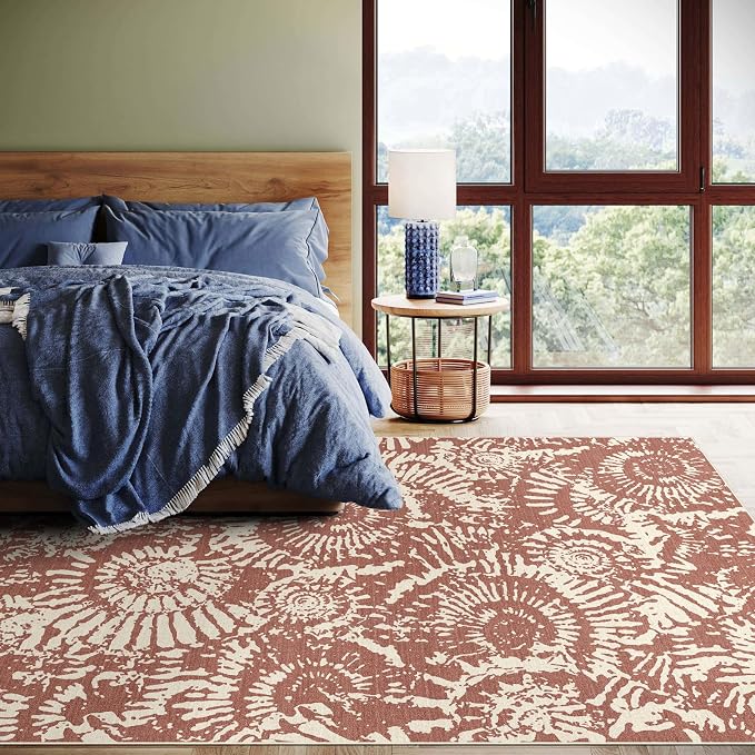 BLISSA Terracotta Modern 5x7 Area Rug - Ultra-Thin Washable Living Room Rug, Soft Non-Slip Geometric Neutral Abstract Rugs for Bedroom Kid Room Nursery Playroom Foyer Dining Room Rugs for Under Table