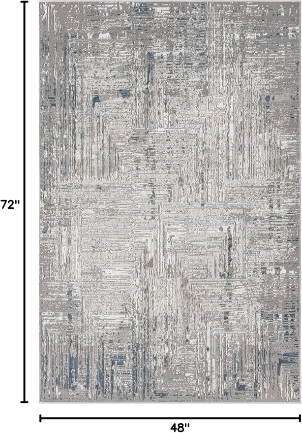 Amy Modern Abstract Area Rug for Living Room, 4x6 Contemporary Textured Geometric Blue Rug, High-Low Pile Stain Resistant Carpet for Bedroom, Dining Room or Kitchen (4' x 6', Blue)