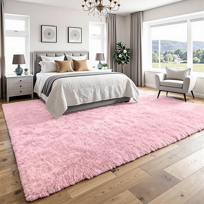 4x6 Area Rug for Living Room, Ultra Soft Fluffy Pink Rugs for Bedroom, Non Slip Large Shag Carpet, Fuzzy Plush Nursery Rug, Thick Washable Indoor Floor Carpets for Kids Office Dorm Home Decor