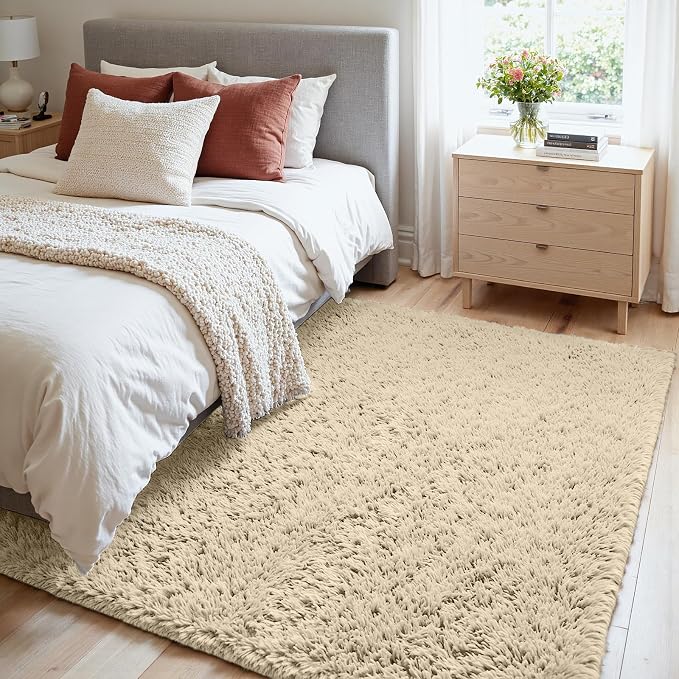 4x6 Area Rugs for Living Room Rug: Soft Fluffy Shag Beige Rugs for Bedroom, Non-Slip Large Fuzzy Plush Rug Indoor Floor Carpet for Nursery Kids Boys Girls Room, Dorms, Playroom, Modern Home Decor