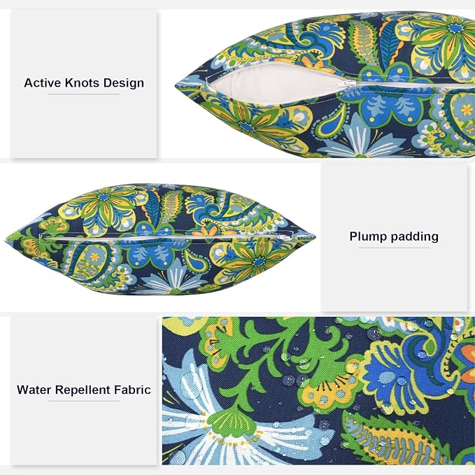Outdoor Throw Pillows 16x16 Inch, Water Repellent Patio Pillows with Inners Set of 2 for Patio Furniture Home Graden, Wonder Garden