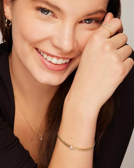 PAVOI 14K Gold Plated Cubic Zirconia Solitaire Diamond Bracelet | Bridesmaid Bracelets | Curb Cable Bracelets for Women