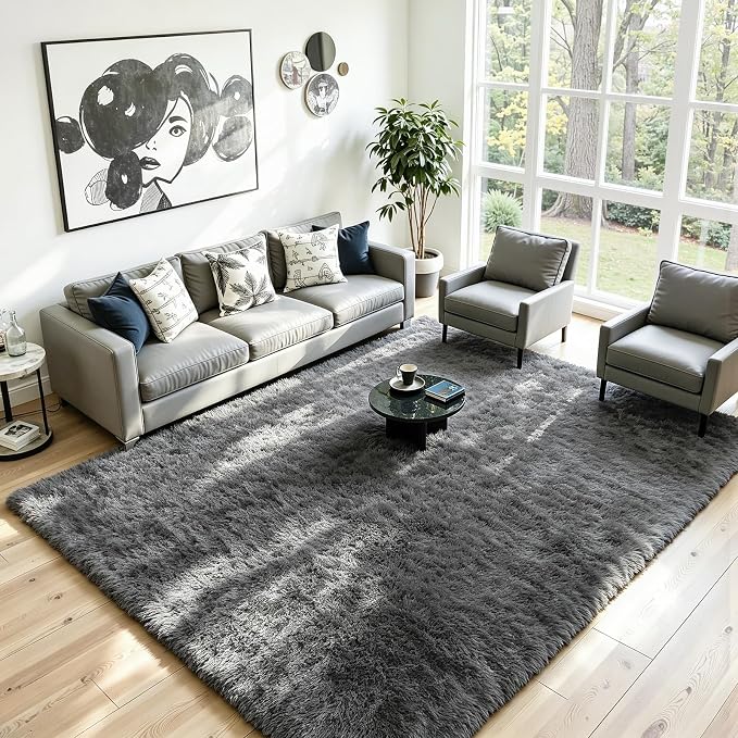 6x9 Area Rug for Living Room, Ultra Soft Fluffy Grey Rugs for Bedroom, Non Slip Large Shag Carpet, Fuzzy Plush Nursery Rug, Thick Washable Indoor Floor Carpets for Kids Office Dorm Home Decor