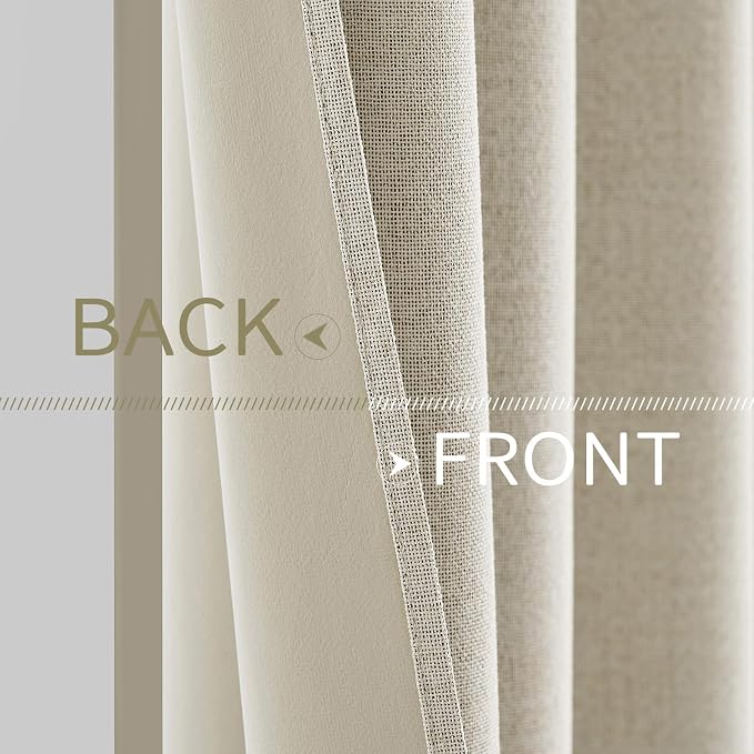 MIULEE 100% Blackout Linen Textured Curtains for Bedroom Solid Thermal Insulated Cream Grommet Room Darkening Curtains & Drapes Luxury Decor for Living Room 42 x 84 Inch (2 Panels)