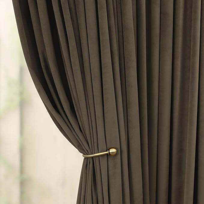 Dark Brown Velvet Curtains for Living Room 96 Inch Long 2 Panels Soundproof Mid Century Modern Rustic Neutral Earth Tone Decorative Window Drapes for Bedroom Sliding Door Cottage Core Decor 96 Length