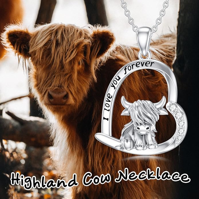 Highland Cow Gifts for Women 925 Sterling Silver Highland Cow Birthstone Necklace Fluffy Cow Jewelry Gifts Birthday Christmas
