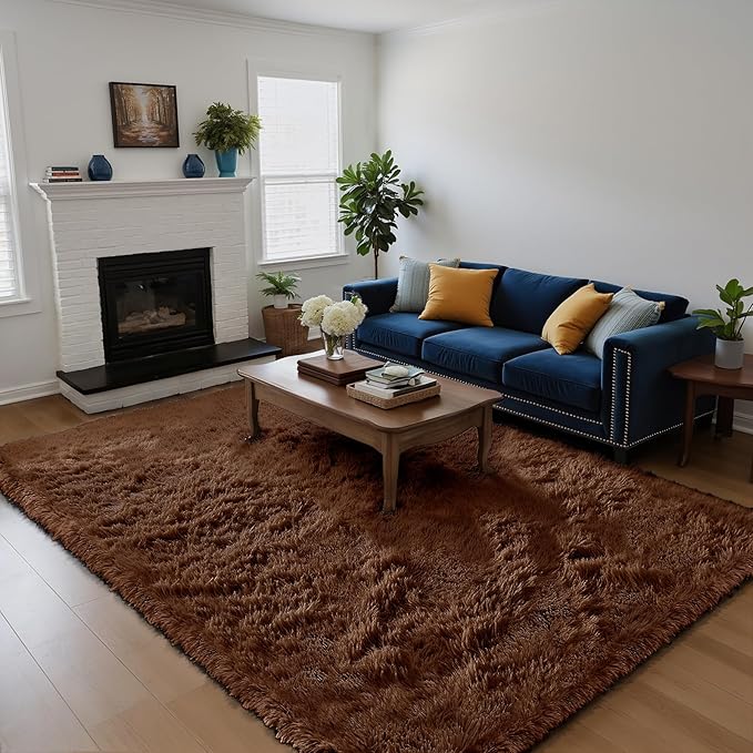 Fluffy Rug Shag Area Rug, Brown 4x6 Area Rugs for Bedroom, Small Bedside Rug, Soft Fluffy Shag Entryway Throw Rugs for Living Room Bedroom Room Home Decor
