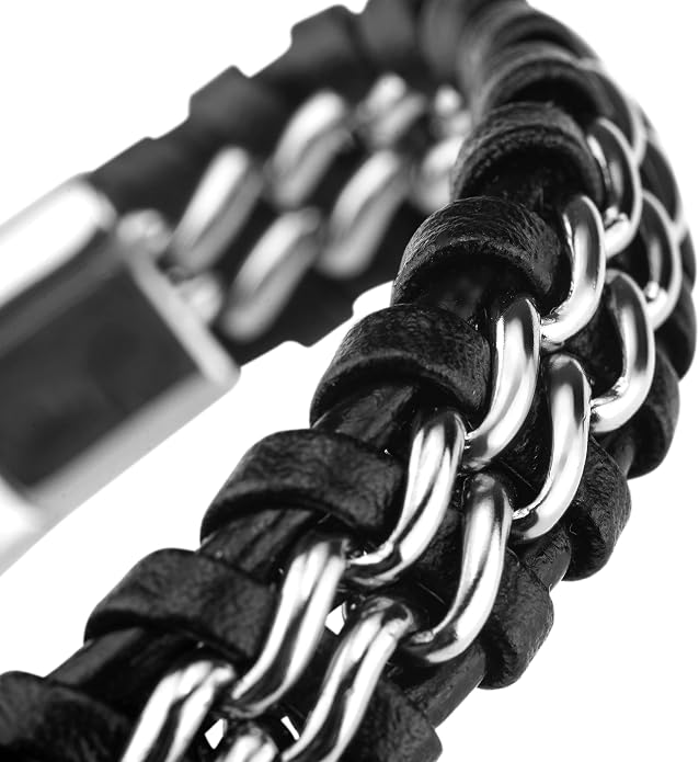 SERASAR | Premium Genuine Leather Bracelet [Steel] for Men in Black | Magnetic Stainless Steel Clasp in Black, Silver and Gold | Exclusive Jewellery Box | Great Gift Idea