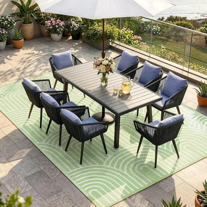 Lahome Large Outdoor Rugs for Patio 9x12,Rv Rugs for Outsides Camper Waterproof, Portable Plastic Straw Proch Carpet for Backyard Under Awning(Green,9'x12')