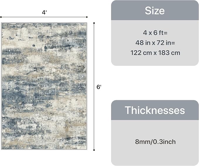 GENIMO 4x6 Rug for Entryway Washable Area Rug, Modern Abstract Small Throw Rugs for Hallway Living Room, Bedroom Beside, Non-Slip Low Pile Lightweight Soft Carpet, Navy Blue