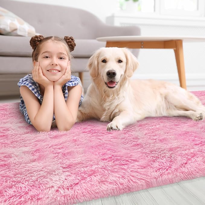 Soft Plush Pink Fluffy Rug 2x10 Ft, Fuzzy Shag Runner Carpet for Girls Bedroom, Bedside, Living Room, Hallway, Kids Room, Nursery, Kawaii Home Decor