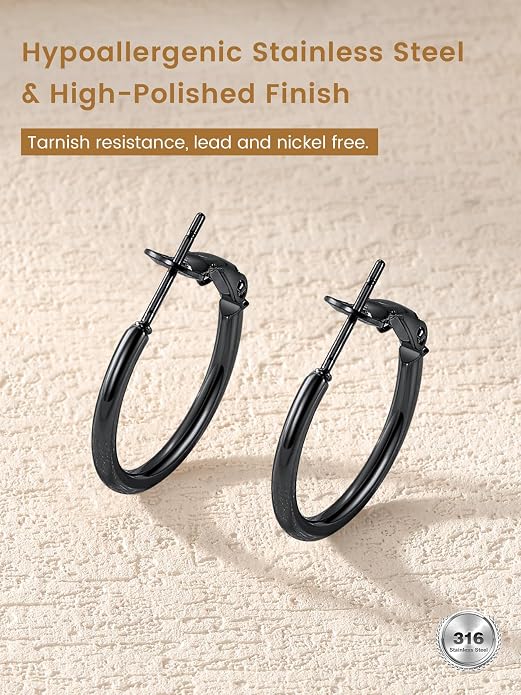 KeyStyle Gold Hoop Earrings for Women, Stainless Steel Hoops Earring Lightweight Loops, 2 mm Thick Hypoallergenic Circle Endless Thin Hoop (20/30/40/50/60/70/80/90/mm)