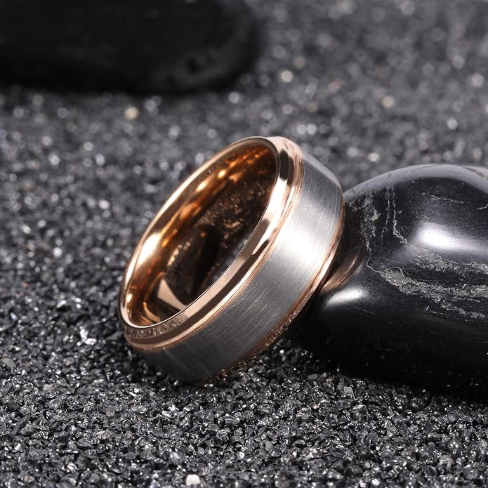 TRUMIUM 4mm 6mm 8mm Tungsten Rings for Men Women Silver Blue Rose Gold Plated Black Tungsten Wedding Band Matte Brushed Finish Comfort Fit Size 4-15
