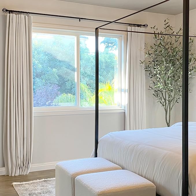 INOVADAY 100% Blackout Curtains for Bedroom, Black Out Curtains 108 Inch Long, Clip Rings Linen Blackout Drapes, Thermal Insulated Room Darkening for Living Room, 2 Panels - Beige,W50xL108