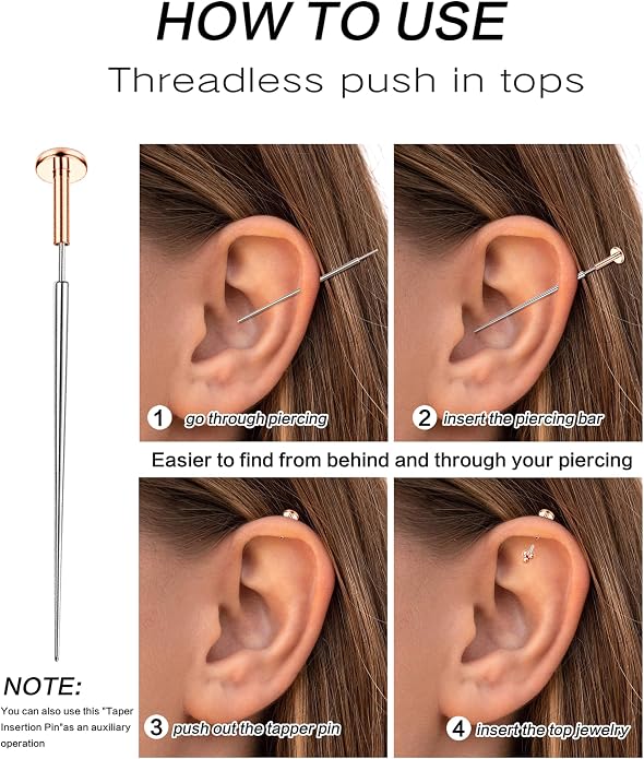 ORAZIO 16 Gauge Cartilage Earrings for Women-Hypoallergenic Surgical Stainless Steel Tragus Earring Set Threadless Flat Back Earrings Push in Nose Studs Daith Conch Tragus Helix Piercing Jewelry
