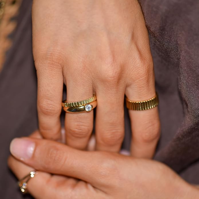 espere 14K Gold Thin Dome Ring for Women | Gold Pinky Ring Minimalist Signet Ring