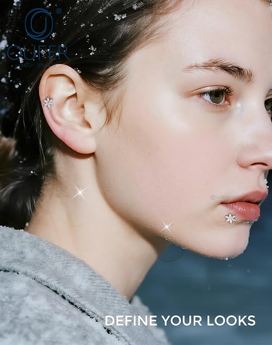 OUFER 16G Flower CZ Internally Threaded Flat Back Helix Stud 925 Sterling Silver 6/8mm Cartilage Tragus Nose Conch Daith Labret Medusa Piercing Jewelry