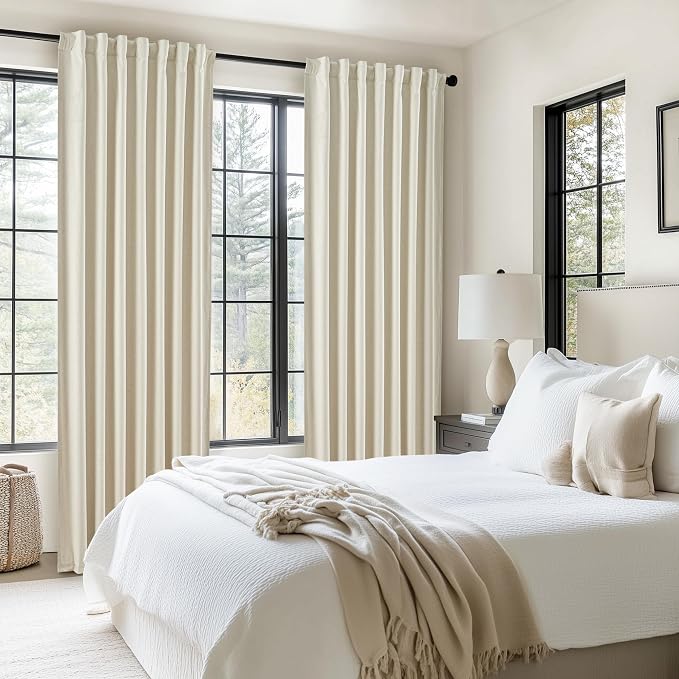 Warm Cream Room Darkening Curtains 72 Inches Long 2 Panels Burg, Linen Heavy Insulated Bay Window Curtains Modern Neutral Drapes for Bedroom/Cabin/Kitchen (W50" x L72"Tall) 6FT Length Back Tab