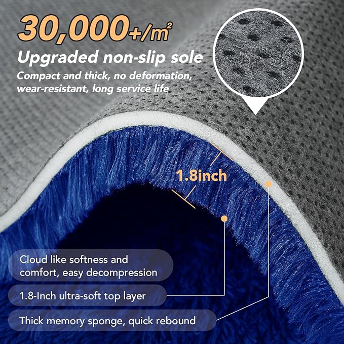 8x10 Fluffy Living Room Rug: Navy Blue and White Checkered Rugs for Living Room- 8x10 Large Fluffy Rug for Bedroom- Soft Plush Shag Carpets for Boys Girls Teen Room, Home Decor (Navy Blue/White)