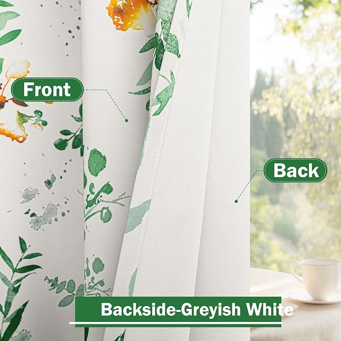 MYSKY HOME Floral French Door Curtains 72 inch Long Set of 2 Blackout Privacy Sidelight Door Window Drapes with Rod Pocket, Yellow and Green, 24" W Each Panel