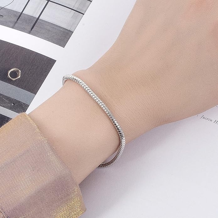Dankadi Italy Smooth 3MM 4MM Round Snake Chain Bracelet Solid 925 Sterling Silver Men Women 6.3" 6.7" 7" 7.5" 8" 8.5" 9" 9.5" Bangle Charm Jewelry Gift