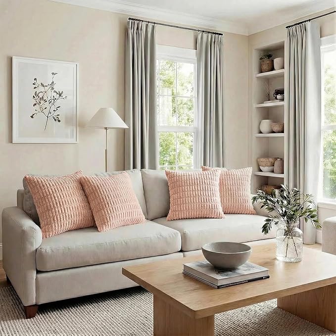 Fancy Homi 4 Packs Decorative Throw Pillow Covers for Living Room Couch Bed, Modern Farmhouse Boho Home Décor Accent Cushion Case, 22" x 22", Blush Pink