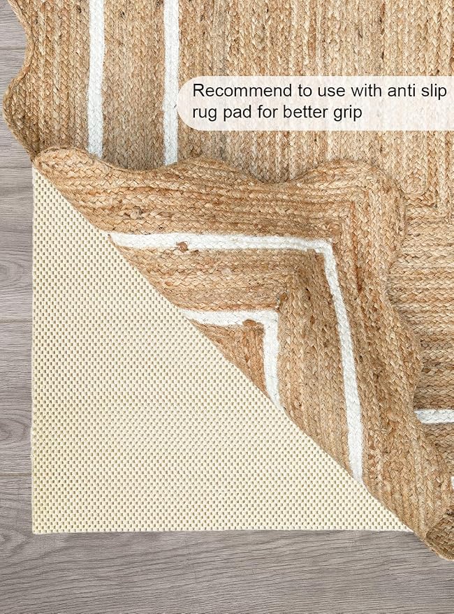 Wave Scalloped Natural Jute Rug Boho Jute Rug Entryway Runner Rug Farmhouse Scallop Rug, Off White (2'x3')