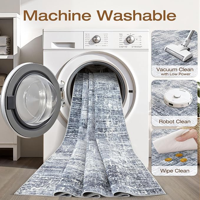 6x9 Area Rugs Living Room: Washable Large Neutral Navy Rug Abstract Soft Modern Stain Resistant Indoor Floor Non-Slip Carpet for Bedroom Nursery Kids Office Playroom Dining Room Under Table Home