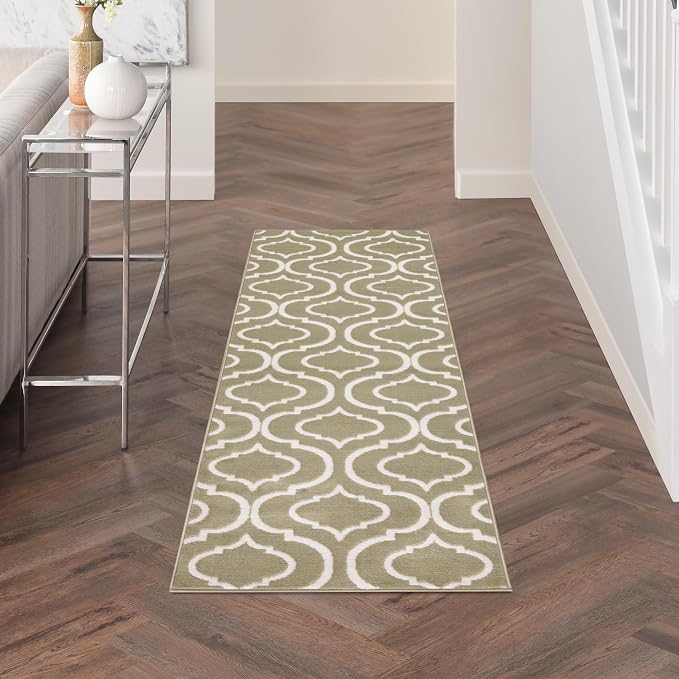 Nourison Home Jubilant Olive 2'3" x 7'3" Area Rug - Easy Clean, Non Shedding, Bed Room, Living Room, Dining Room, Kitchen (7' Runner)