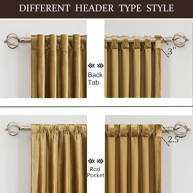 100% Blackout Gold Velvet Curtains 102 inch Long for Living Room,Elegant 2 Panels Back Tab Thermal Insulated Room Darkening Curtain with Liner Heavy Noice Reducing Soundproof Window Drapes for Bedroom