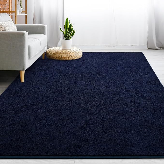 Gifeas Large Ultra Soft Modern Area Rugs for Living Room Bedroom, 7x10 Feet Navy Blue Thickened Memory Foam Indoor Solid Minimalist Carpets, Non-Slip Comfy Rug for Boys Girls Nursery Room Home Decor
