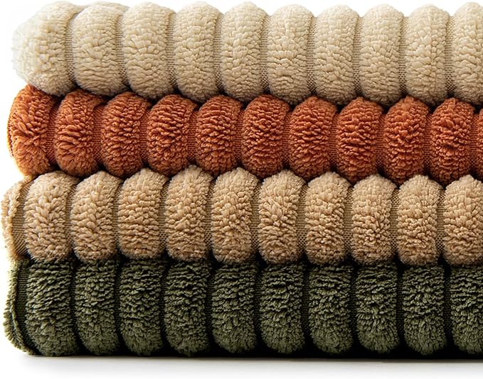 MIULEE Rust-Olive Green Decorative Throw Pillow Covers 20x20 Inch Set of 4 Boho Color-Clash Cushion Cases Farmhouse Pillow Cases Corduroy Striped Home Decor for Couch Sofa Living Room Bed