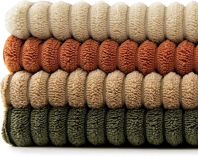 MIULEE Rust-Olive Green Decorative Throw Pillow Covers 16x16 Inch Set of 4 Boho Color-Clash Cushion Cases Farmhouse Pillow Cases Corduroy Striped Home Decor for Couch Sofa Living Room Bed